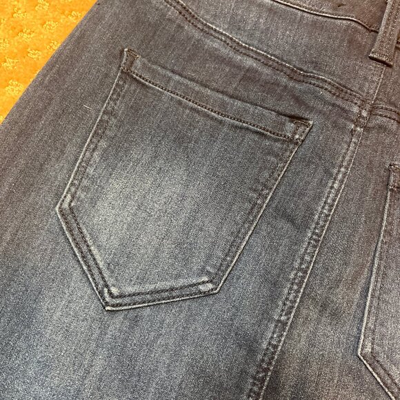 Liverpool Size 4/27 Pencil Skirt Stretch Denim Medium Dark Wash Frayed Edge - Picture 9 of 11